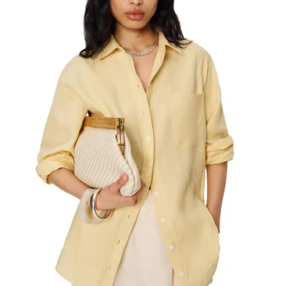 Rumours Yellow Button-Up Blouse S | Bamboo Blend Oversized Shirt Chic Minimalis - Picture 2 of 13